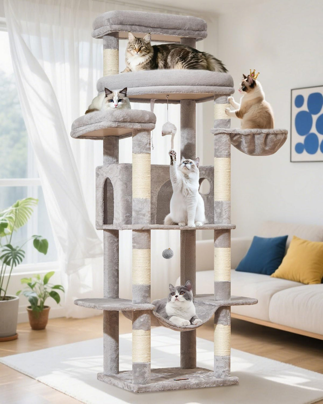 Taoqimiao 180CM Kratzbaum Gross XXL, Katzenbaum Grosse Katzen Stabil kratzbaum Maine Coon mit Katzen