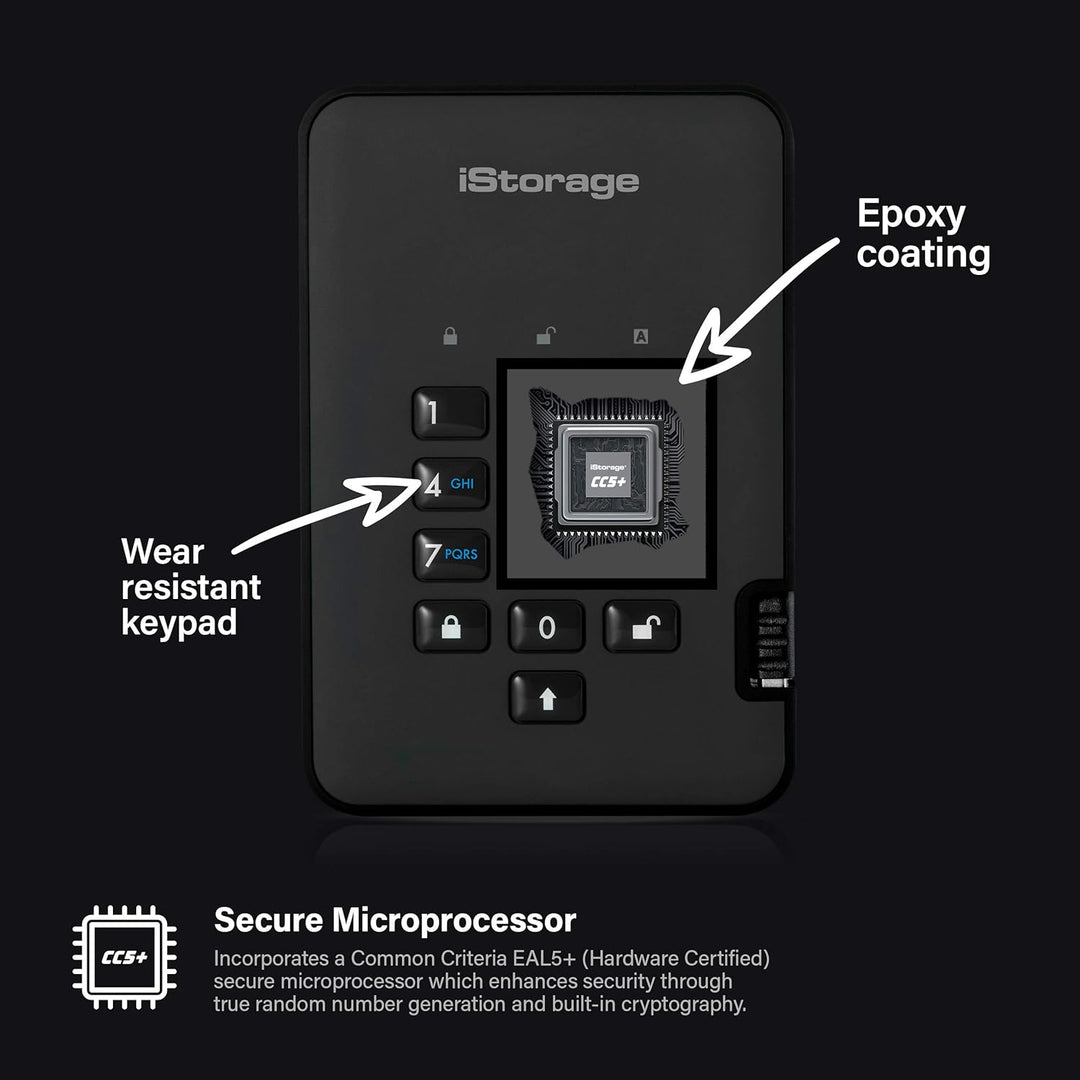 iStorage diskAshur2 256-bit 4TB Verschlüsseltes Externes Festplattengehäuse, HDD-Gehäuse, Schwarz, I
