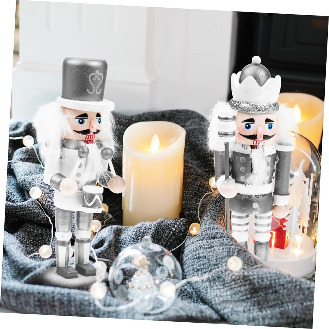 MAGICLULU 15cm Holz Nussknacker Ornament 3 Stück Silberweiss Zum Aufhängen Weihnachtsbaum Tischdeko
