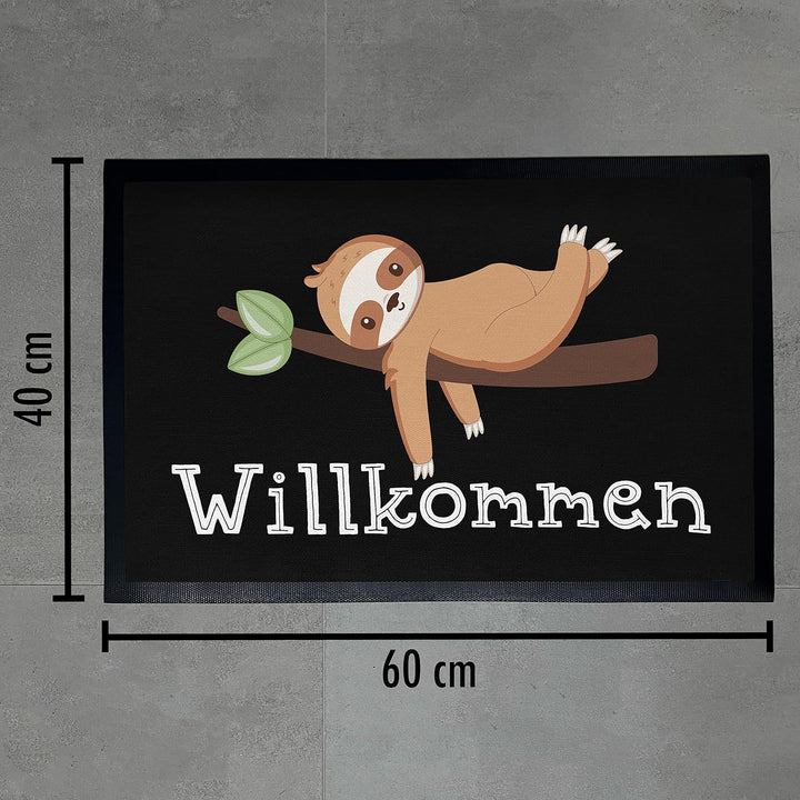 Trendation - Willkommen Faultier Fussmatte Schmutzfangmatte Geschenk Lustige Grafik 60x40 cm