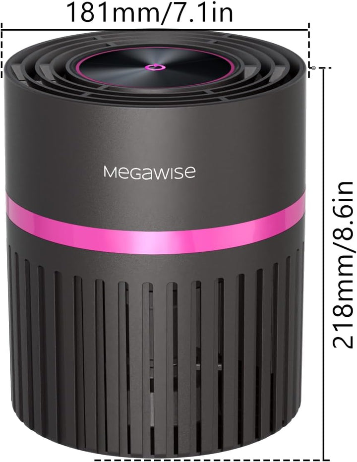 MEGAWISE Büro Luftreiniger mit 3-in-1 True HEPA Filter Desktop Luftreiniger für Haustiere, Raucher,