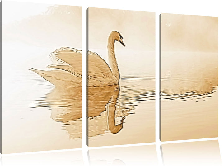 Weisser Schwan im Morgennebel Spezial 3-Teiler Leinwandbild 120x80 Bild auf Leinwand, XXL riesige Bi