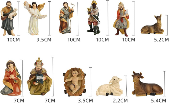 Qikam Krippenset mit 11 Figuren, Weihnachtskrippe handgefertigtes Weihnachtskrippenset Weihnachtskri