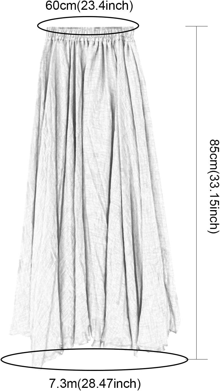 FEOYA Baumwolle Leinen Maxirock Boho Sommer Rock Double Layer Elastische Taille Faltenrock Frauen Ei