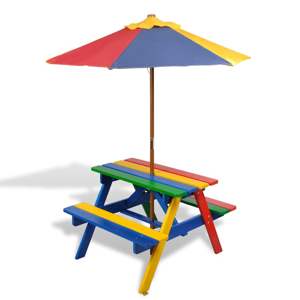 vidaXL Kinder Picknicktisch Sonnenschirm Picknick Set Gartenmöbel Bank Tisch