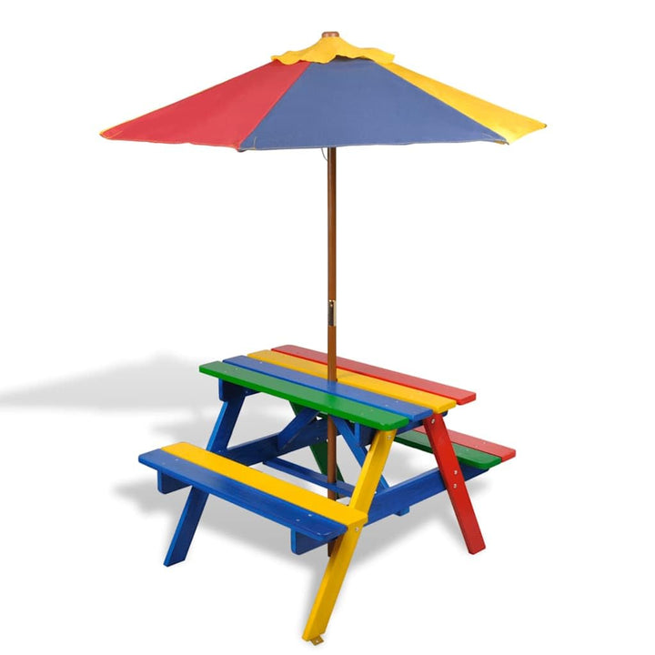 vidaXL Kinder Picknicktisch Sonnenschirm Picknick Set Gartenmöbel Bank Tisch