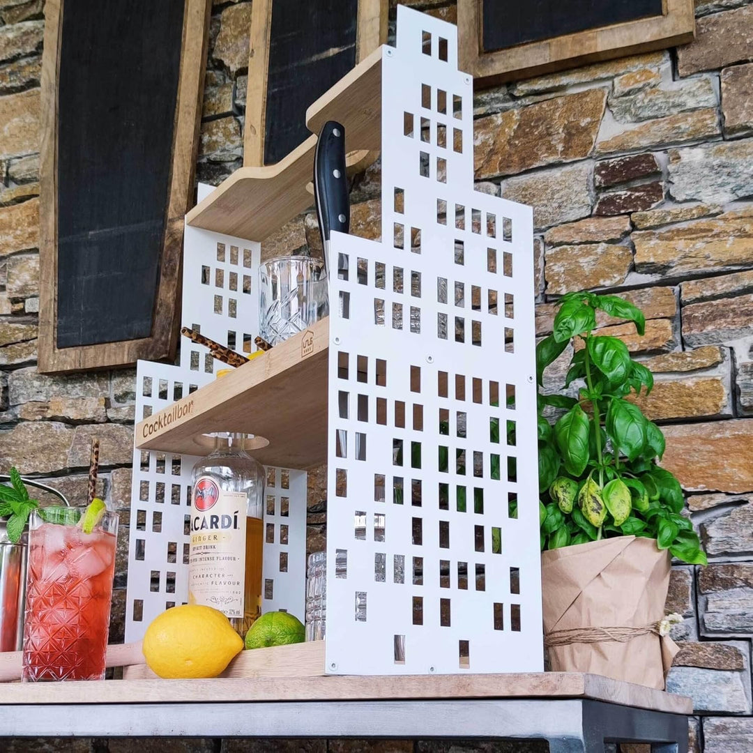 UNUS HOME Etagere Cocktailbar, weiss, 2 Etagen mit Griff, für Cocktails, Früchte und Snacks mit Flas
