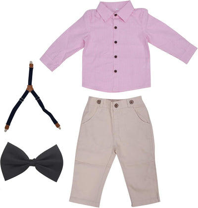 Baby Boy Gentleman Outfits Anzüge Streifenhemd Hosenträger Hosen Fliege Anzug Set für Party oder All