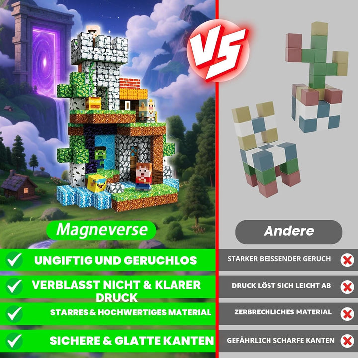 Magnetische Bausteine 200 Stück Set - Magnetbausteine mit Waldabenteuer-Thema - Magnetwürfel für Kin