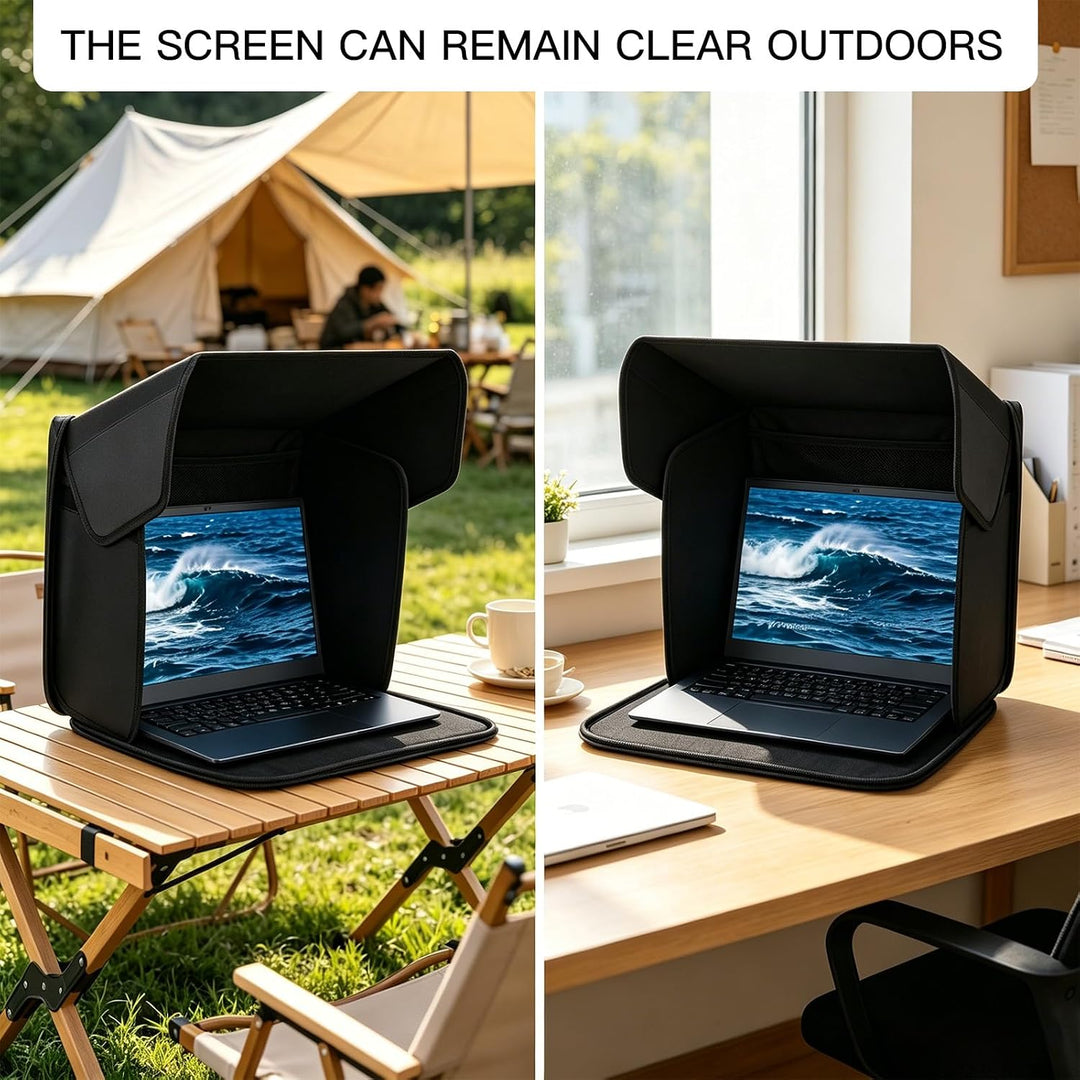 Laptop Sonnenschutz 14″ - Tragbare Bildschirm Sonnenblende &amp; 2-in-1 Laptoptasche - Effektiver Blend-