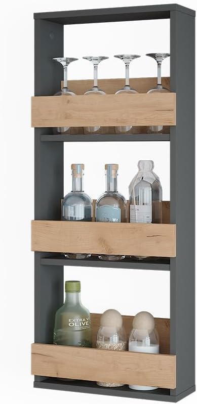 Vicco Weinglasregal Repose, Goldkraft Eiche/Anthrazit, 40 x 98 cm, zur Wandmontage mit Halterungen f