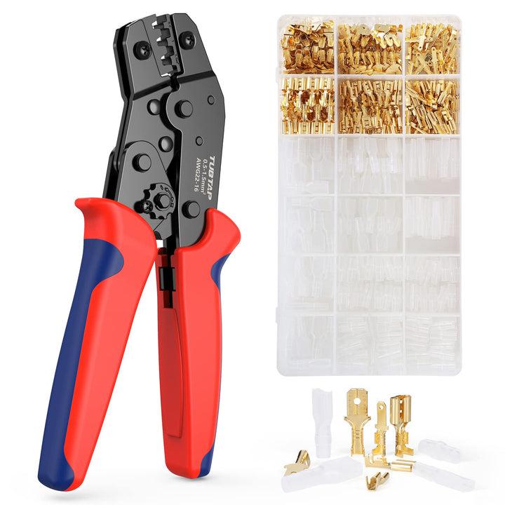 Crimpzange Flachsteckhülsen Set - TUBTAP® Flachsteckhülsenzange mit 300 stück Kabelstecker Tool Kit
