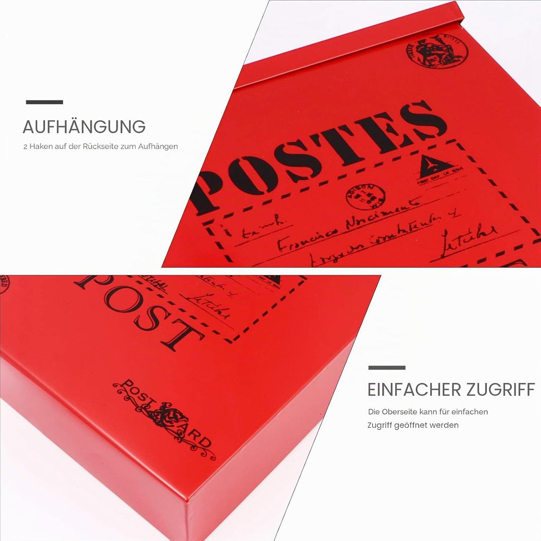 NUOBESTY Vintage Briefkasten Metall Retro Postkasten Wandmontage Mit Grossem Stauraum Für Briefe Zei