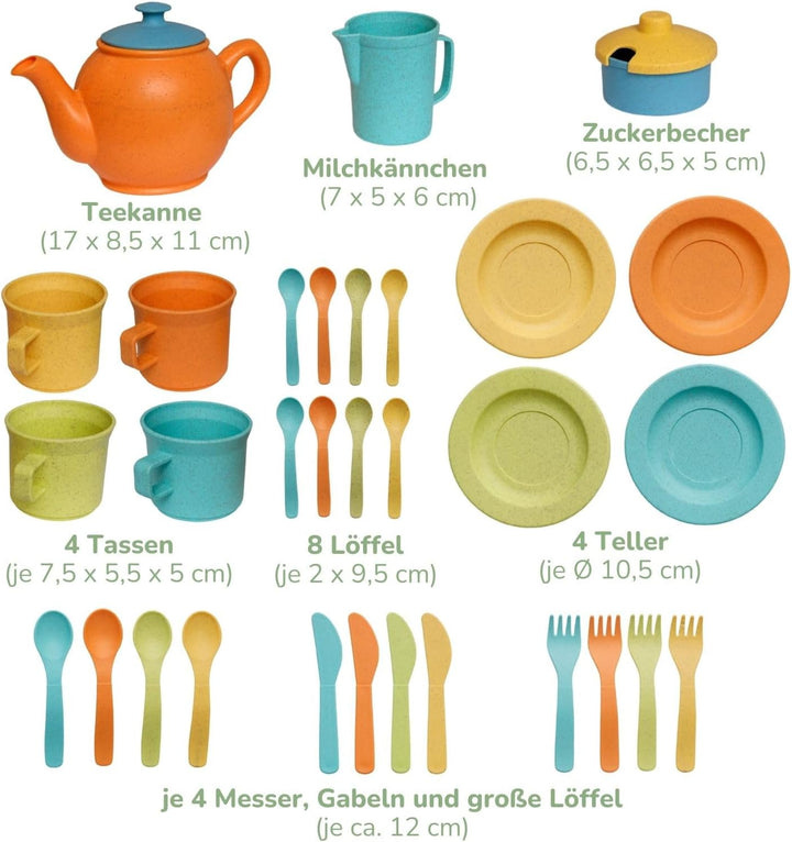 alldoro 68723 Kinderküchen Teeservice mit Besteck, 32 tlg. Set aus nachhaltigem Kunststoff-Weizenstr