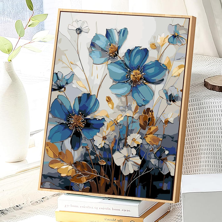 JATOK Malen Nach Zahlen Erwachsene mit Rahmen, Paint by Numbers Malen Nach Zahlen, DIY Blumen mit Pi