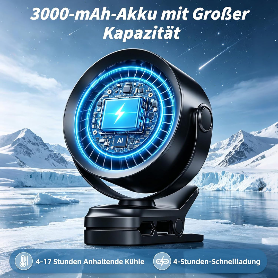 Clip Ventilator, Tragbarer Tischventilator Akku, 5 Geschwindigkeiten Leise Ventilator mit LED Displa