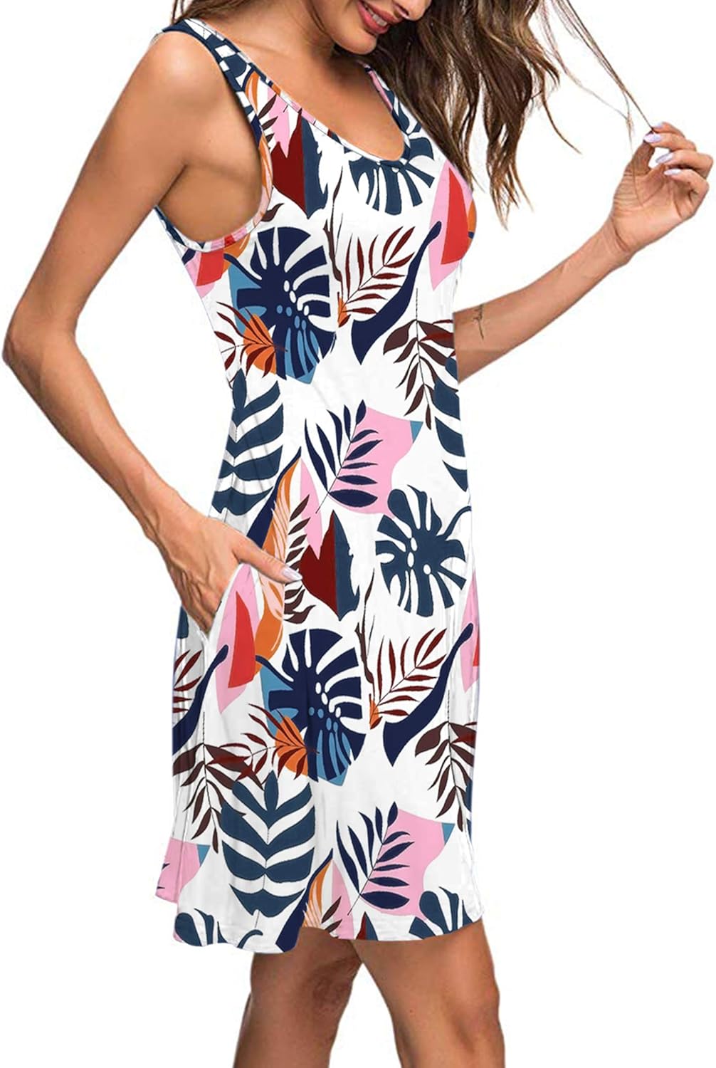 AUSELILY Sommerkleid Damen loose Strandkleid 04 Blauer Wegerich M, 04 Blauer Wegerich M