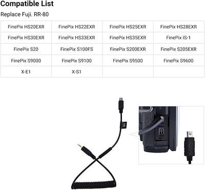JJC Kabelloser Fernauslöser mit Kabelfernbedienung, Intervalometer, Timer für Fujifilm Fuji X-S1 X-E