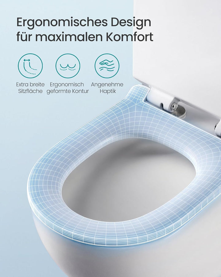 SONGMICS Toilettendeckel, lange D-Form, WC-Sitz mit Absenkautomatik, Toilettensitz schnell abnehmbar