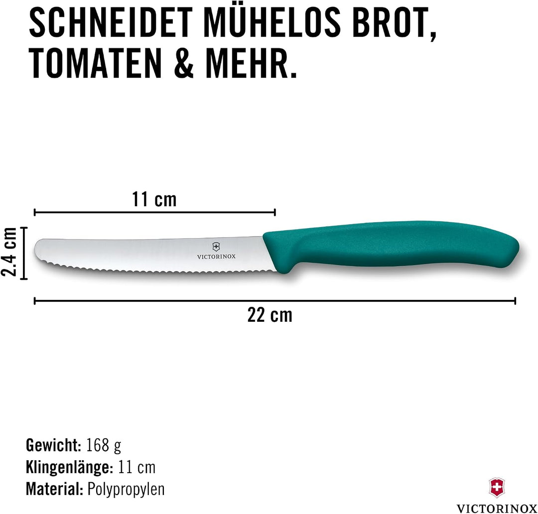 Victorinox Swiss Classic, Frühstücksmesser, Brötchenmesser Set 6teilig, Scharfe Klinge, Wellenschlif