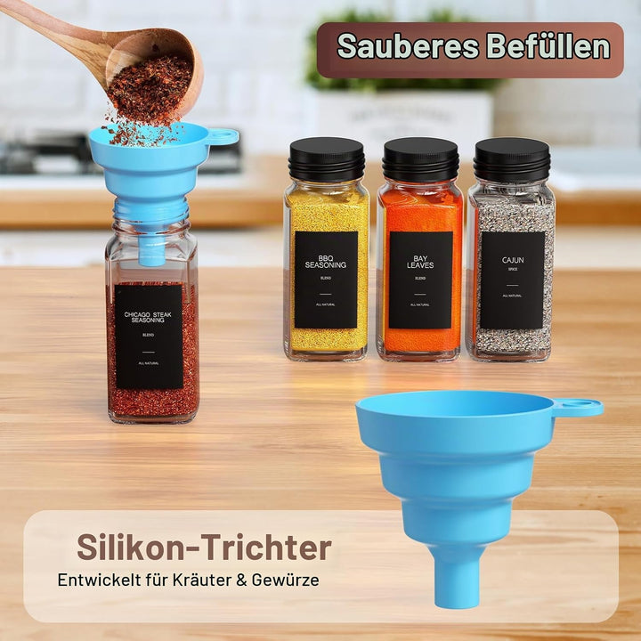 Gewürzgläser mit Regal [24 x 120ml] + 372 Gewürzetiketten, Gewürzregal Schublade mit Gläsern mit 6 G