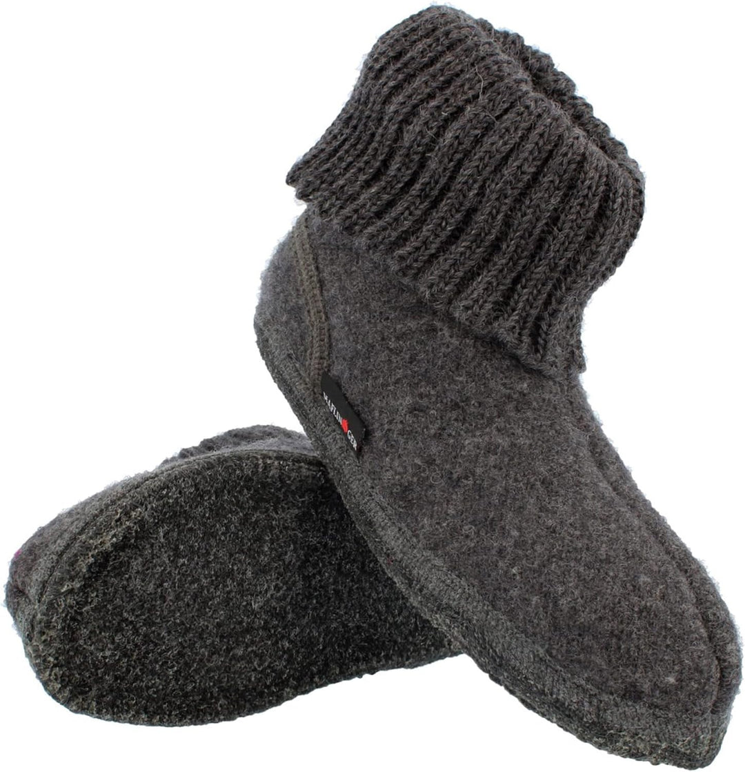HAFLINGER Hüttenschuh Karl Filzpantoffel mit Kragen Hausschuh 23 EU Graphit, 23 EU Graphit