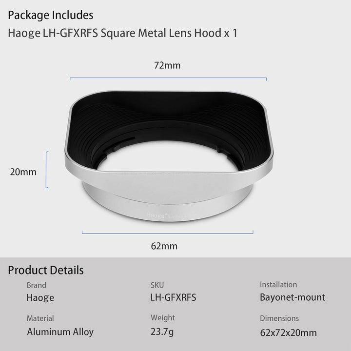 Haoge Gegenlichtblende aus Metall, quadratisch, für Fujifilm GFX100RF Kamerazubehör, Bajonettschirme