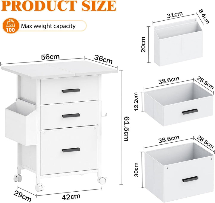 Rollcontainer, Aktenschrank, mit 3 Schubladen und Rollen, für Dokumente in DIN A4, Letter-Format, Dr
