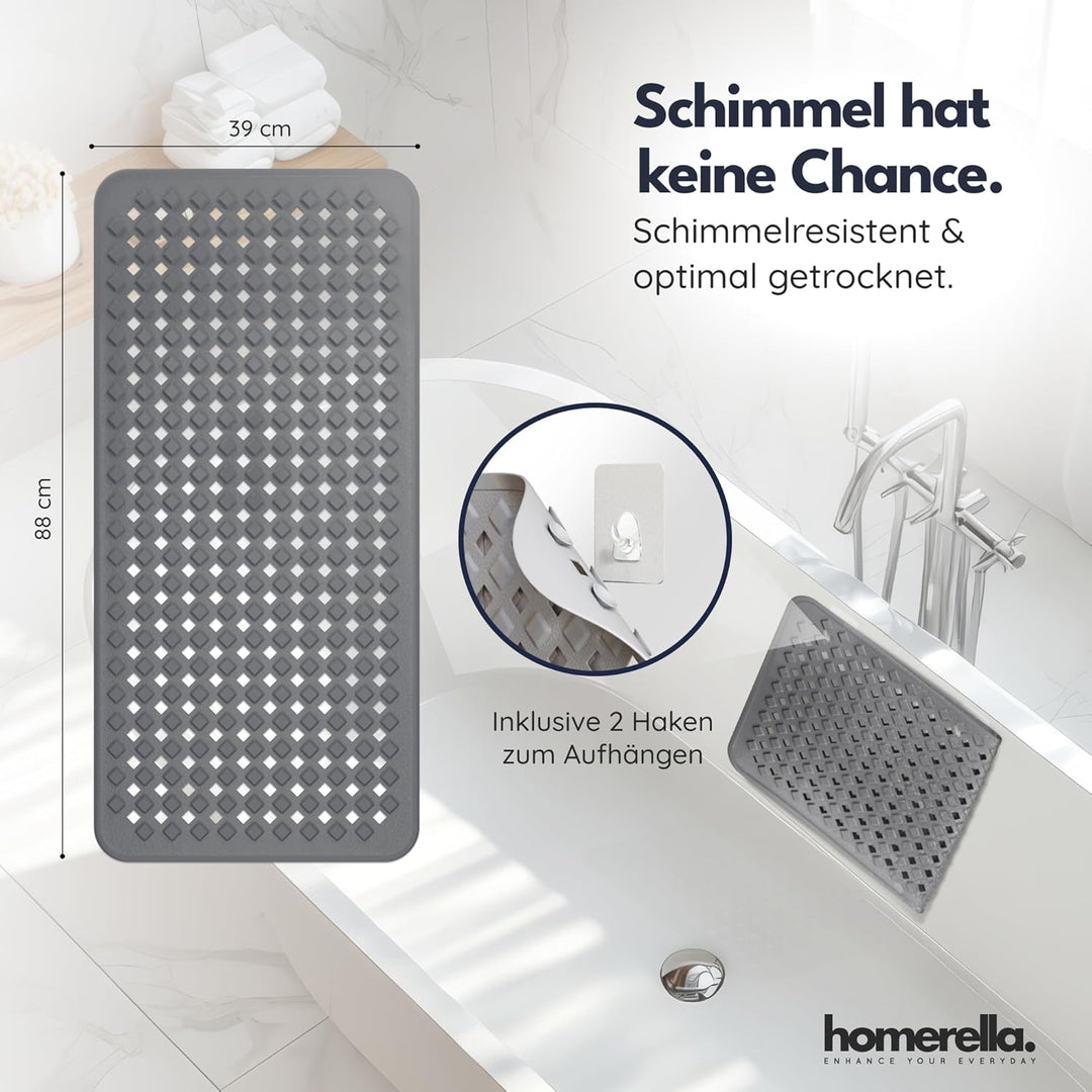 homerella® Badewannenmatte rutschfest 88x39cm, INKL. HAKEN, Rutschfeste Badematte BPA frei, Duschmat