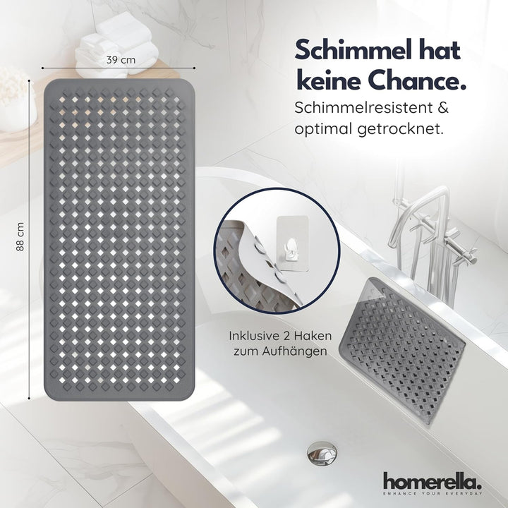 homerella® Badewannenmatte rutschfest 88x39cm, INKL. HAKEN, Rutschfeste Badematte BPA frei, Duschmat