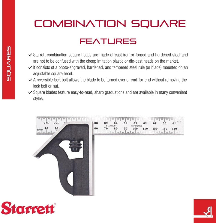 Starrett 10MH-150 Kombinationswinkel mit Winkelaufsatz, 150 mm, Metrisch & K53M-350-S Anschlagwinkel