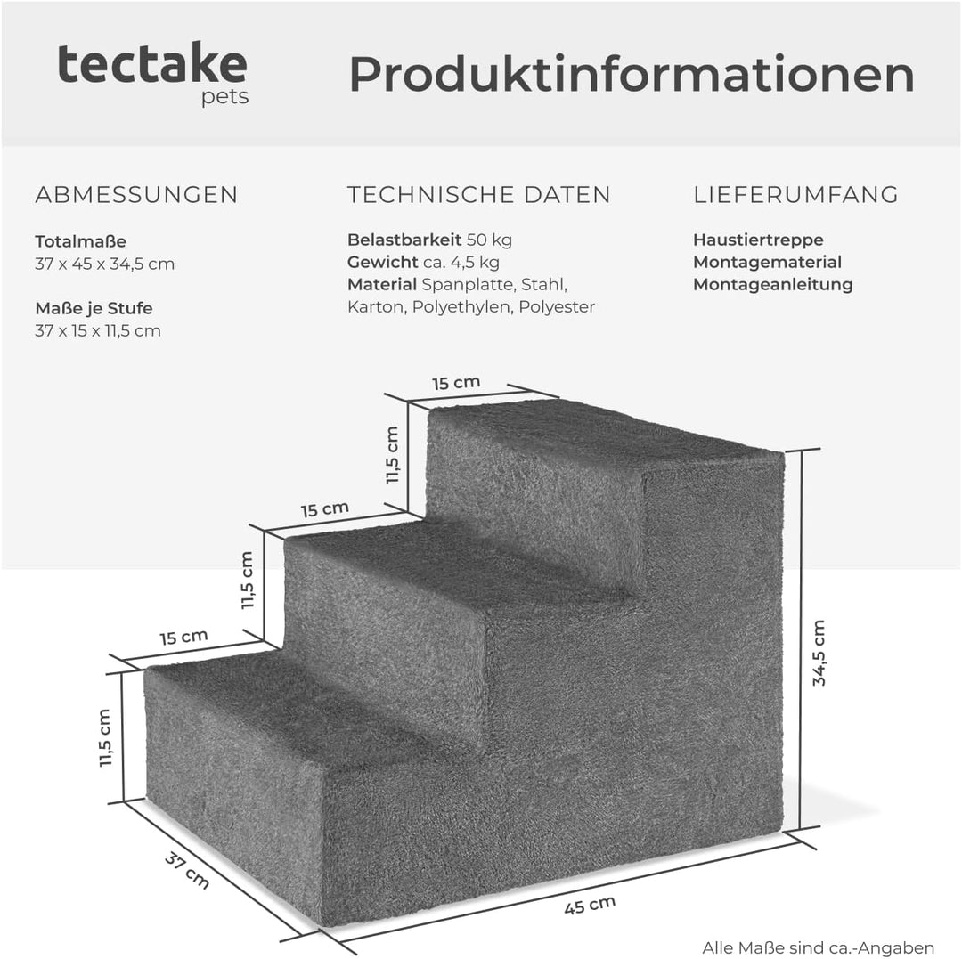 tectake® Hundetreppe oder Katzentreppe, Haustiertreppe, Einstiegshilfe mit waschbarem Bezug, extra F