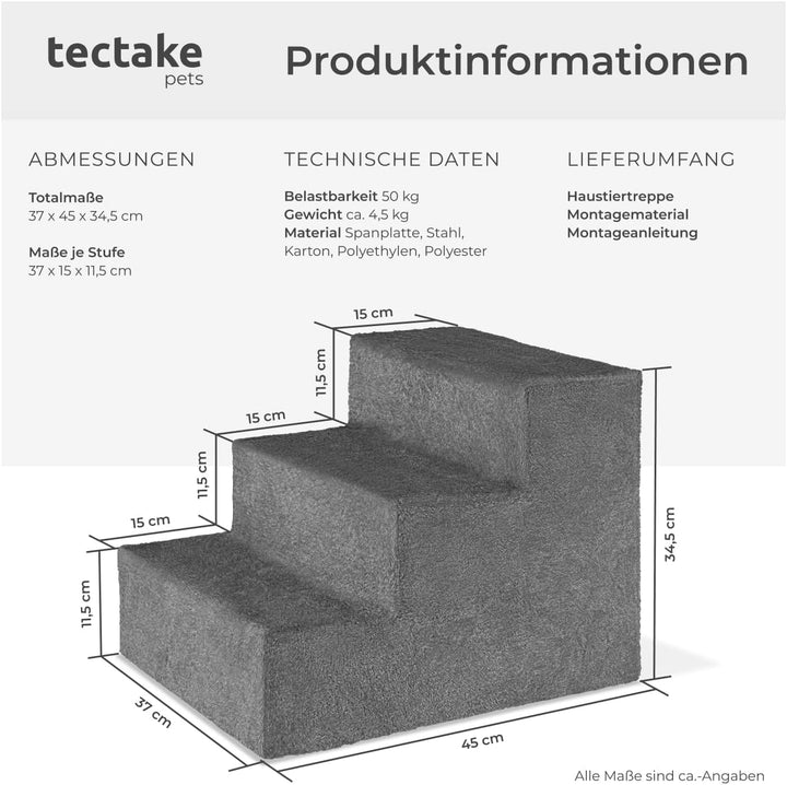 tectake® Hundetreppe oder Katzentreppe, Haustiertreppe, Einstiegshilfe mit waschbarem Bezug, extra F