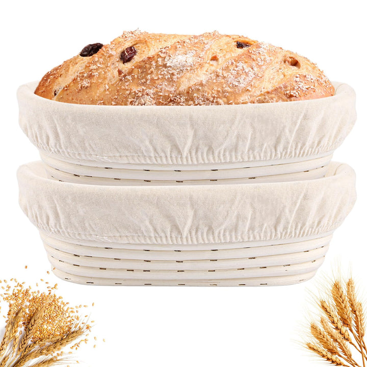 2 Stück Gärkörbchen oval, Gärkörbchen Set, Gärkörbe mit Leinenauskleidung Ø25cm, Brotbackzubehör Gär