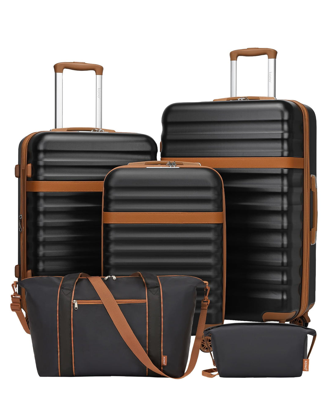 KONO Koffer 5er Set Hartschalenkoffer ABS+PC, Handgepäck/Mittel/Gross Reisekoffer mit TSA Schloss, E