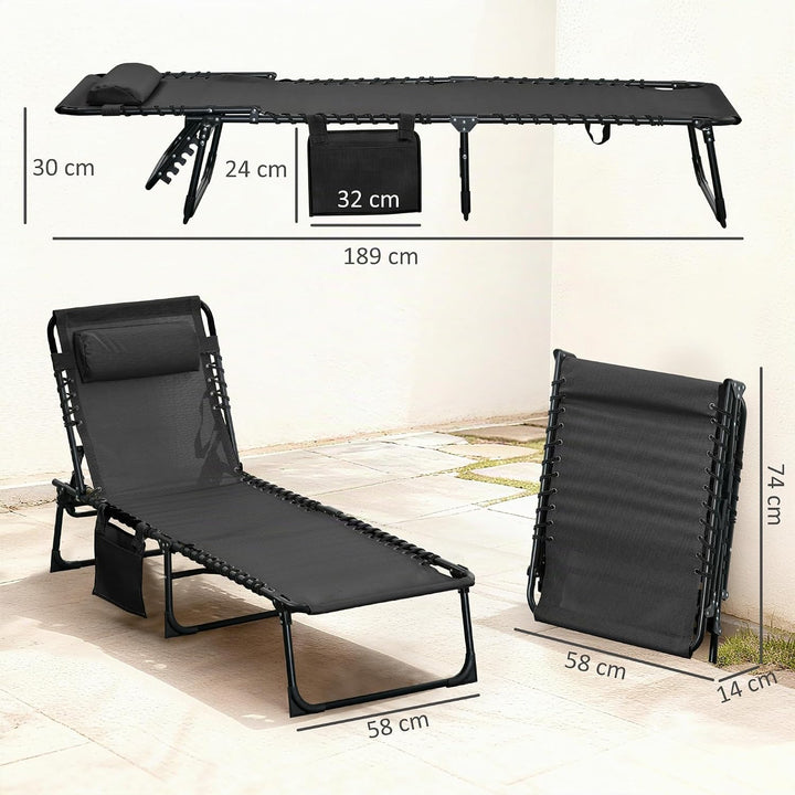 Outsunny Sonnenliege klappbar Gartenliege mit Kopfkissen, Seitentasche, Liegestuhl mit 5-Fach verste