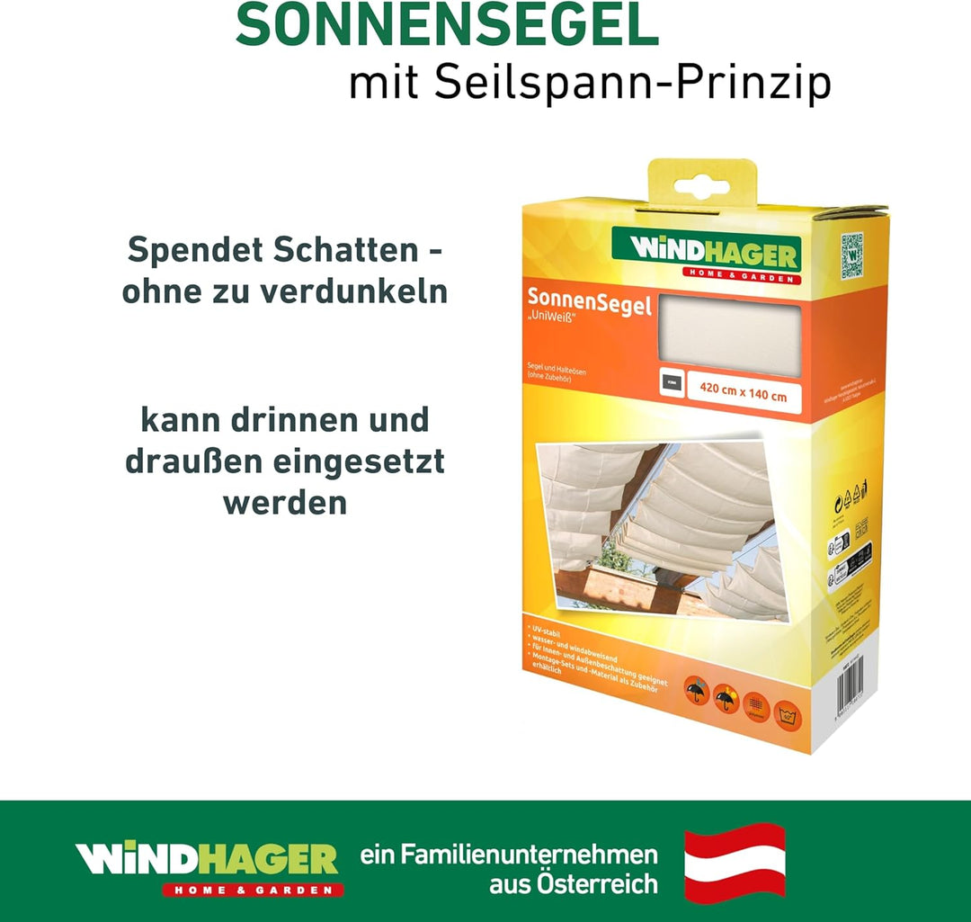 Windhager Sonnensegel für Seilspanntechnik, Wintergarten und Terrassen Beschattung, Seilspannmarkise