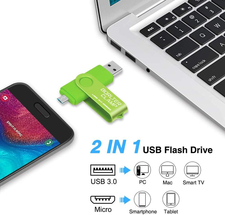 BORLTER CLAMP 256GB USB-Stick 2 in 1 Dual Port USB 3.0 Speicherstick OTG Flash-Laufwerk für Micro-US