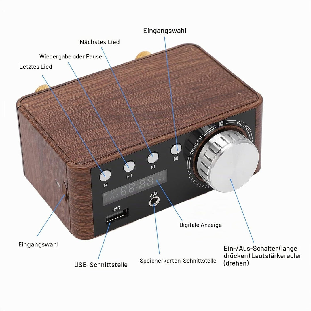 Mini Bluetooth 5.0 Leistungsverstärker DC9V-24V Dual 50W Kanäle 2.0 Stereo HiFi Digital Amp USB Heim