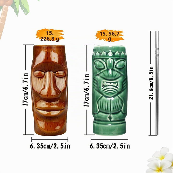 Tiki Tassen Cocktail Set von 2 - Becher aus Keramik, hawaiianische Partybecher, Trinkgeschirr, niedl