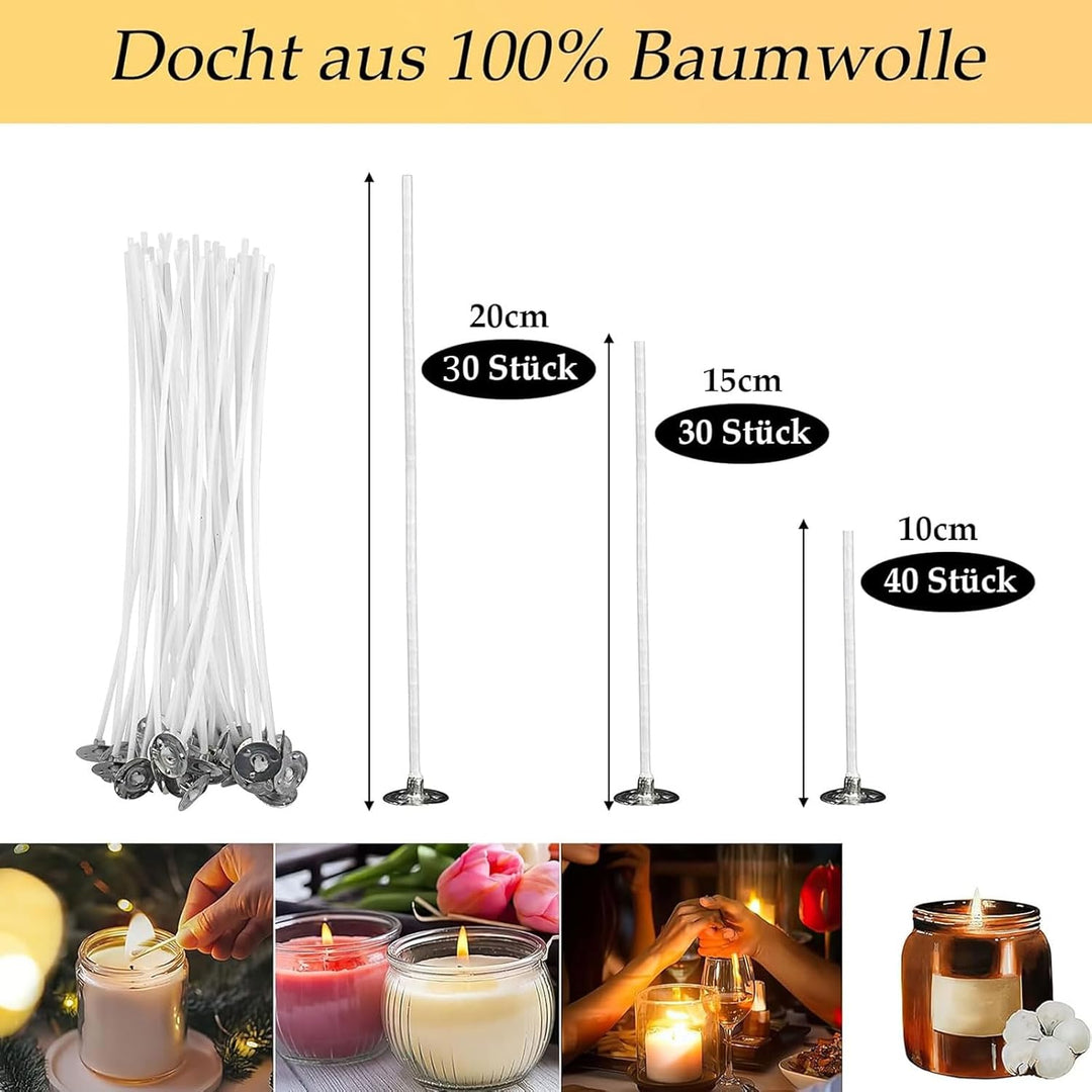 ALLAVA Kerzen Selber Machen Set, Kerzenherstellung Kit, Wachsschmelztopf und 100 Kerzendochte, 8 Ker