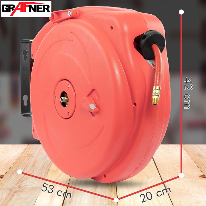 Grafner 20m Druckluftschlauch Aufroller automatisch, 1/4" Anschluss, incl. 180° schwenkbarem Wandsch
