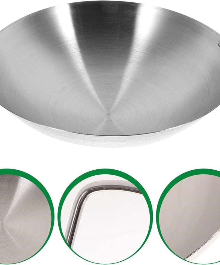 Wok - Edelstahl - flacher Boden - Ø 35,5 cm - 13 cm tief - mit 2 Griffen