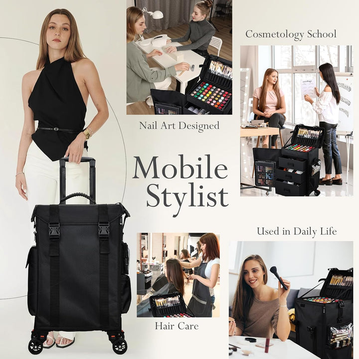 Kosmetikkoffer Make up 4 in 1 Friseurkoffer Nagelkoffer mit 3 Schubladen Beauty Case Koffer mit Roll