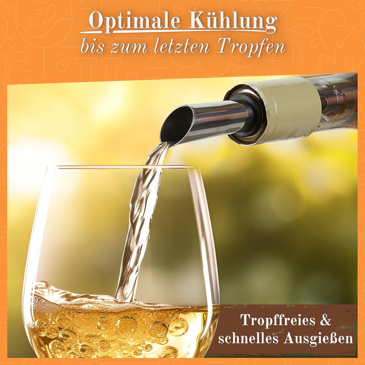 4-in-1 Weinkühlstab Premium Set - 100% Edelstahl Ausgiesser & Weinkühler, inkl. Verlängerung & Flasc