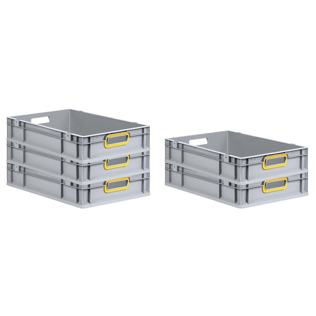 SparSet 5x Eurobox NextGen Color | HxBxT 12x40x60cm | 23 Liter | Griffe gelb offen | Glatter Boden |