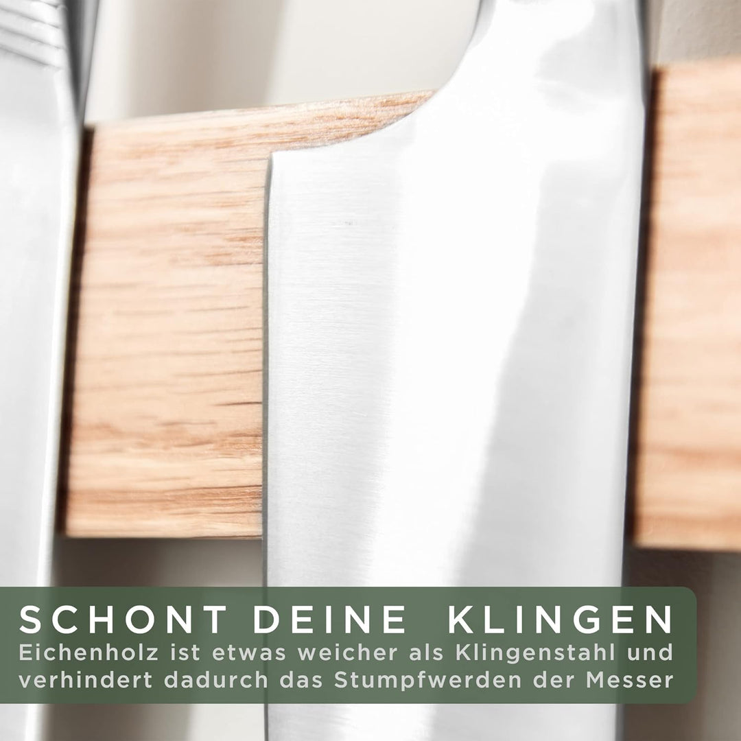 WALDWERK Magnetleiste Messer (40x5cm) - Magnetleiste aus edlem Eichenholz - Messerhalter magnetisch