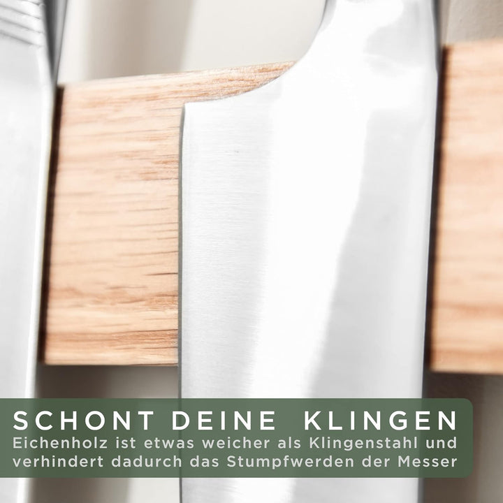 WALDWERK Magnetleiste Messer (40x5cm) - Magnetleiste aus edlem Eichenholz - Messerhalter magnetisch