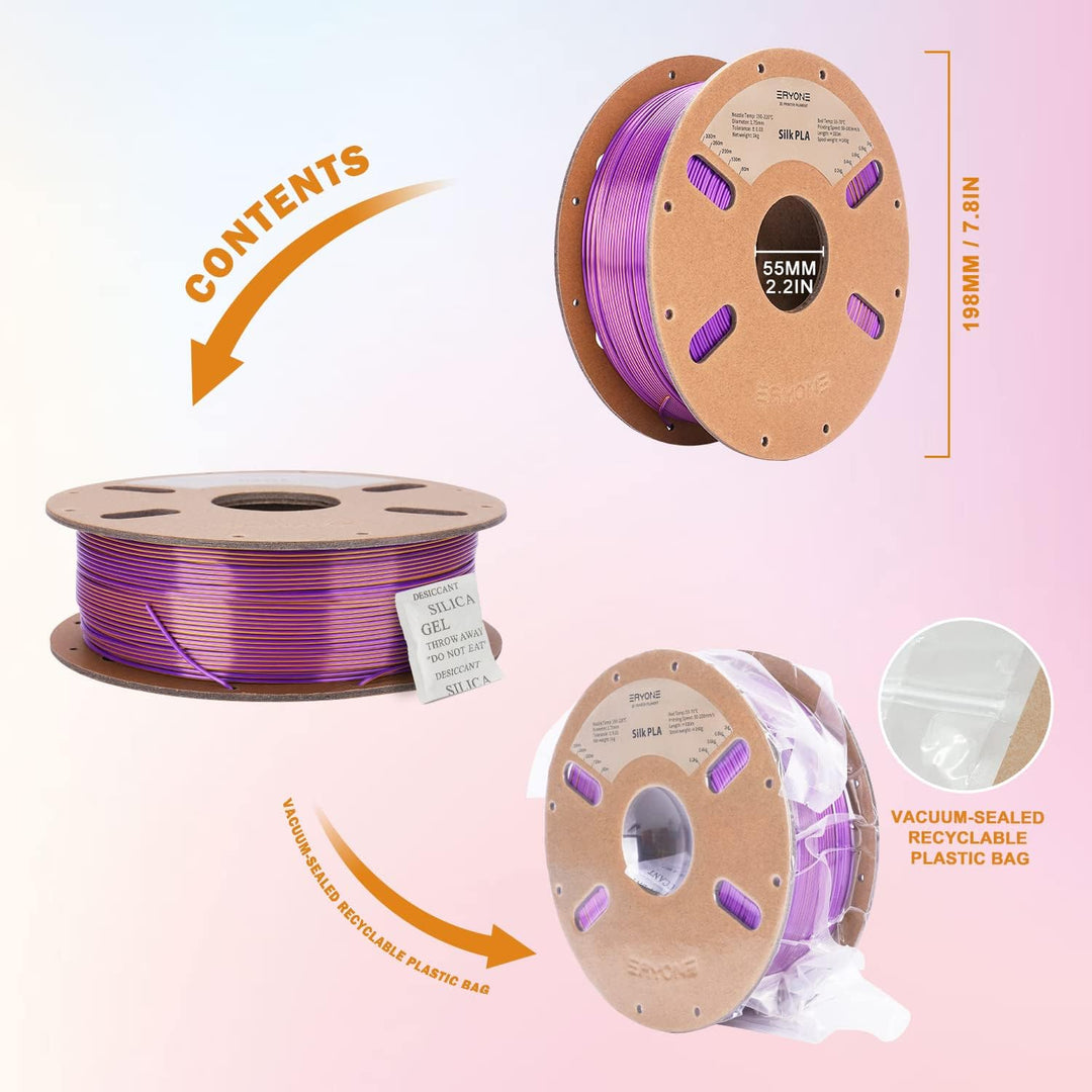 ERYONE Dual Seiden PLA Filament 1.75mm,Co-Extrucsion PLA Seiden Filament für 3D Drucker +/- 0,03 mm,