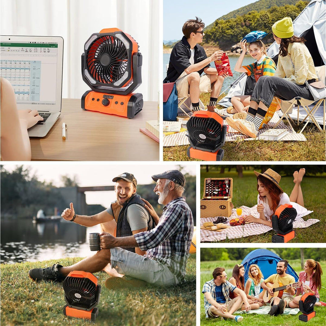 ELZO 20000mAh Camping Ventilator, Wiederaufladbarer Tischventilator USB Ventilator mit LED Licht &amp; H